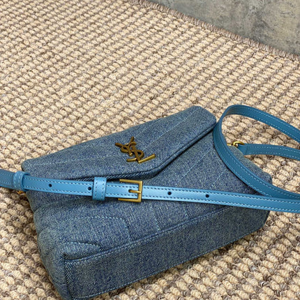 LOULOU MINI BAG 20 IN BLUE DENIM GOLD HARDWARE