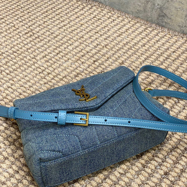 LOULOU MINI BAG 20 IN BLUE DENIM GOLD HARDWARE