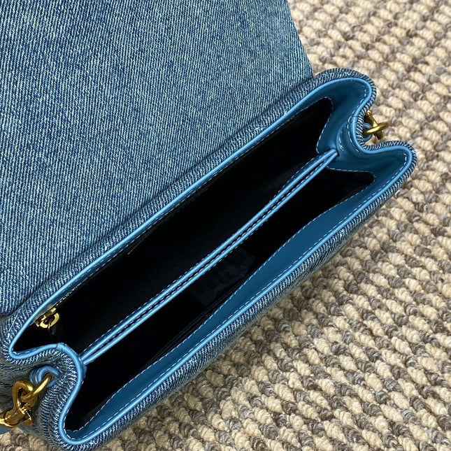 LOULOU MINI BAG 20 IN BLUE DENIM GOLD HARDWARE
