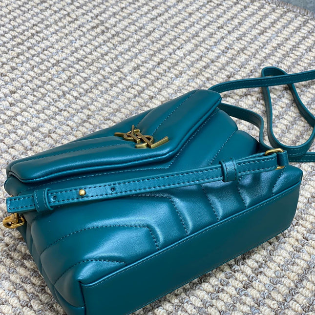 LOULOU MINI BAG 20 IN DARK CYAN LAMBSKIN GOLD HARDWARE