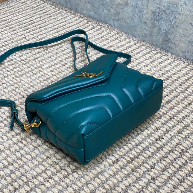 LOULOU MINI BAG 20 IN DARK CYAN LAMBSKIN GOLD HARDWARE