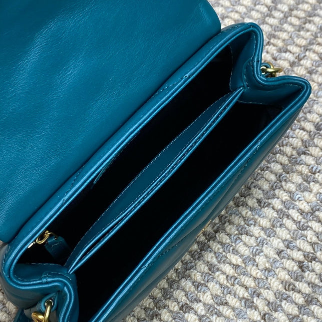 LOULOU MINI BAG 20 IN DARK CYAN LAMBSKIN GOLD HARDWARE