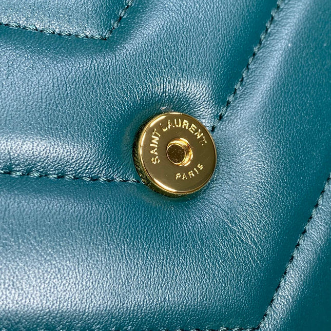 LOULOU MINI BAG 20 IN DARK CYAN LAMBSKIN GOLD HARDWARE