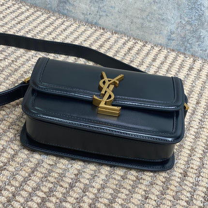 SOLFERINO SMALL SATCHEL 19 IN BLACK CALFSKIN GOLD HARDWARE