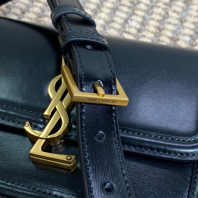 SOLFERINO SMALL SATCHEL 19 IN BLACK CALFSKIN GOLD HARDWARE