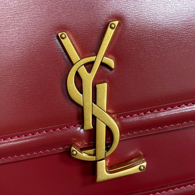 SOLFERINO SMALL SATCHEL 19 IN SCARLET RED CALFSKIN GOLD HARDWARE