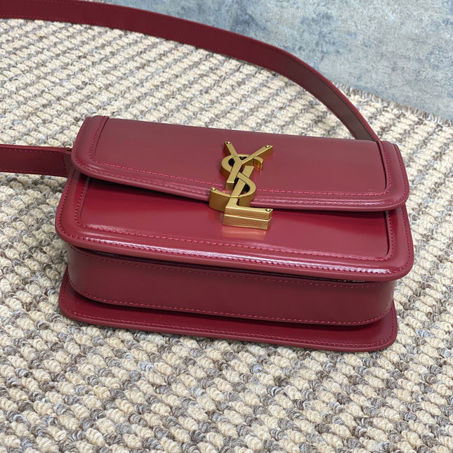 SOLFERINO SMALL SATCHEL 19 IN SCARLET RED CALFSKIN GOLD HARDWARE