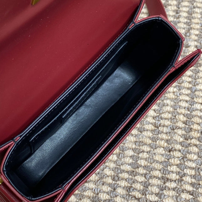 SOLFERINO SMALL SATCHEL 19 IN SCARLET RED CALFSKIN GOLD HARDWARE