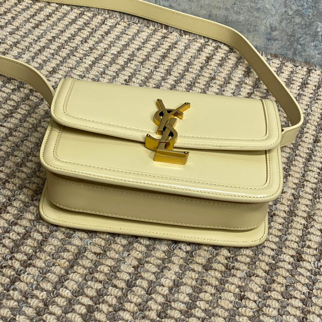 SOLFERINO SMALL SATCHEL 19 IN CANARY YELLOW CALFSKIN GOLD HARDWARE