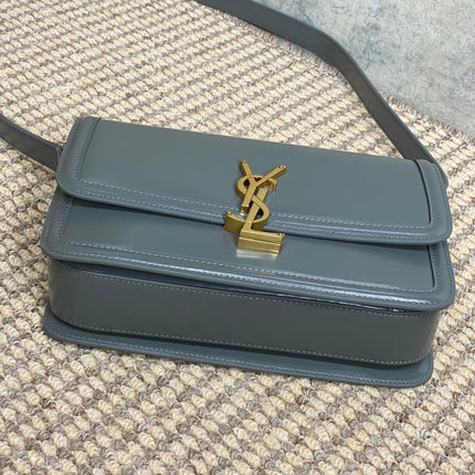 SOLFERINO SMALL SATCHEL 23 IN DARK GREY CALFSKIN GOLD HARDWARE