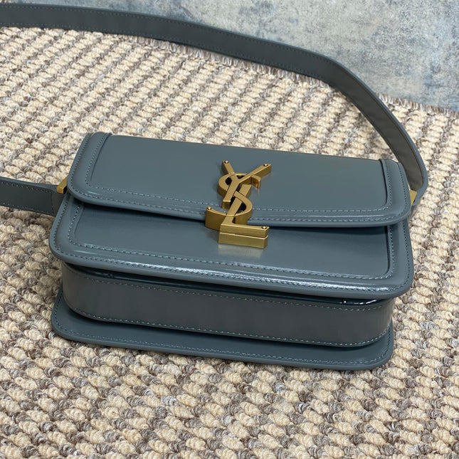 SOLFERINO SMALL SATCHEL 19 IN DARK GREY CALFSKIN GOLD HARDWARE