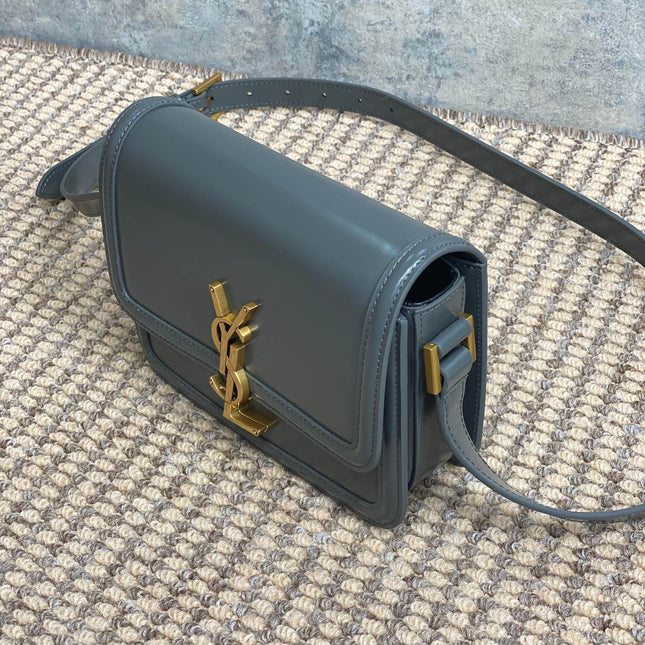 SOLFERINO SMALL SATCHEL 19 IN DARK GREY CALFSKIN GOLD HARDWARE