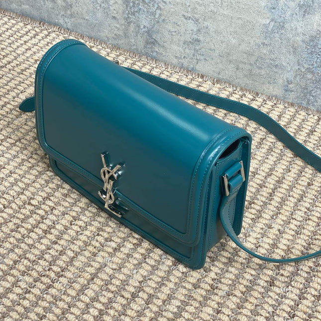 SOLFERINO SMALL SATCHEL 23 IN CERULEAN BLUE CALFSKIN GOLD HARDWARE