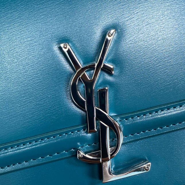 SOLFERINO SMALL SATCHEL 23 IN CERULEAN BLUE CALFSKIN GOLD HARDWARE