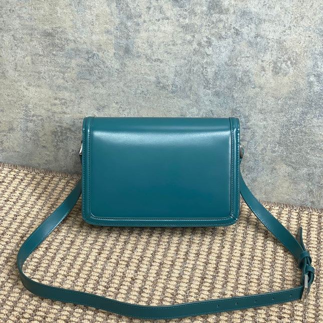 SOLFERINO SMALL SATCHEL 23 IN CERULEAN BLUE CALFSKIN GOLD HARDWARE