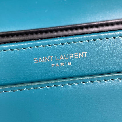 SOLFERINO SMALL SATCHEL 23 IN CERULEAN BLUE CALFSKIN GOLD HARDWARE