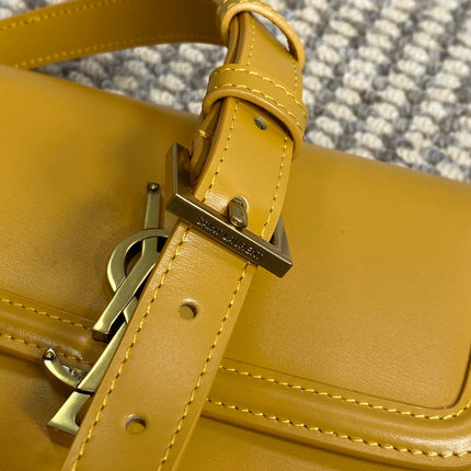SOLFERINO SMALL SATCHEL 19 IN SAFFRON YELLOW CALFSKIN GOLD HARDWARE