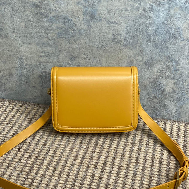 SOLFERINO SMALL SATCHEL 19 IN SAFFRON YELLOW CALFSKIN GOLD HARDWARE