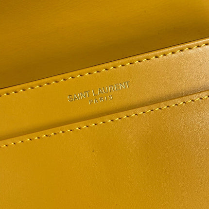 SOLFERINO SMALL SATCHEL 19 IN SAFFRON YELLOW CALFSKIN GOLD HARDWARE