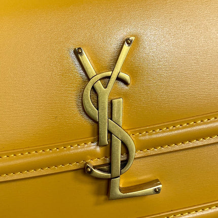 SOLFERINO SMALL SATCHEL 19 IN SAFFRON YELLOW CALFSKIN GOLD HARDWARE