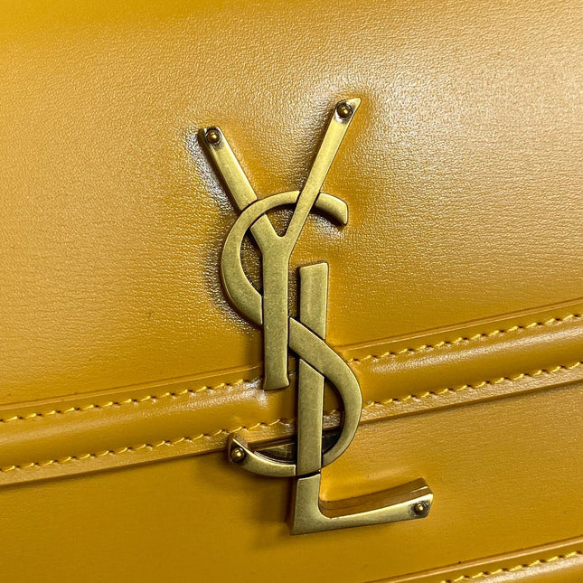 SOLFERINO SMALL SATCHEL 19 IN SAFFRON YELLOW CALFSKIN GOLD HARDWARE
