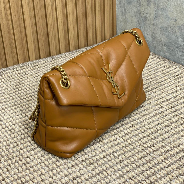 PUFFER SMALL 29 IN BRONZE BROWN LAMBSKIN GOLD HARDWARE