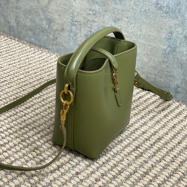 LE 37 MINI BUCKET BAG 15 IN AVOCADO GREEN CALFSKIN GOLD HARDWARE