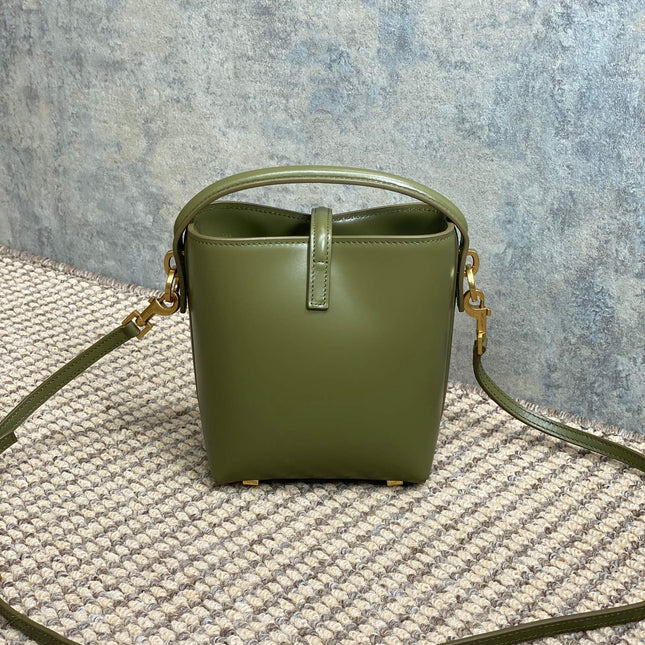 LE 37 MINI BUCKET BAG 15 IN AVOCADO GREEN CALFSKIN GOLD HARDWARE