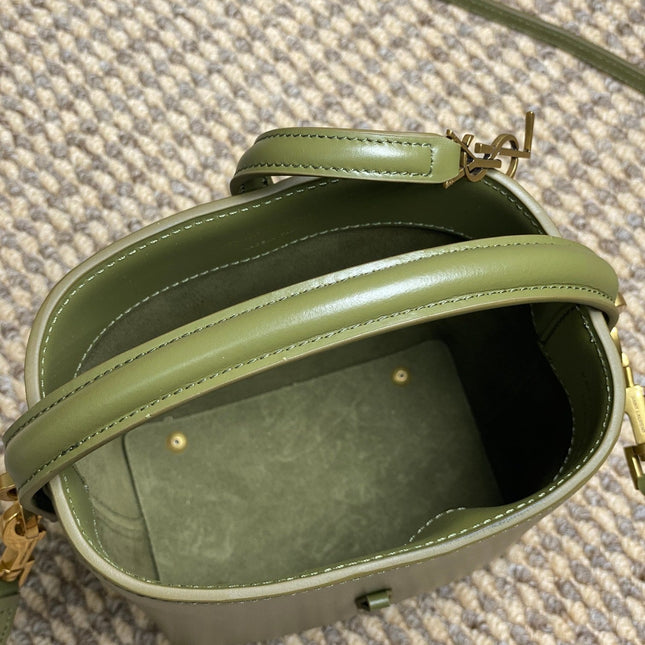 LE 37 MINI BUCKET BAG 15 IN AVOCADO GREEN CALFSKIN GOLD HARDWARE