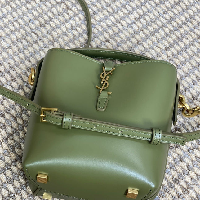 LE 37 MINI BUCKET BAG 15 IN AVOCADO GREEN CALFSKIN GOLD HARDWARE
