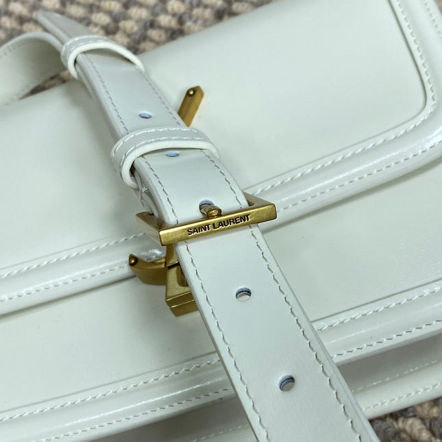 SOLFERINO SMALL SATCHEL 19 IN WHITE CALFSKIN GOLD HARDWARE