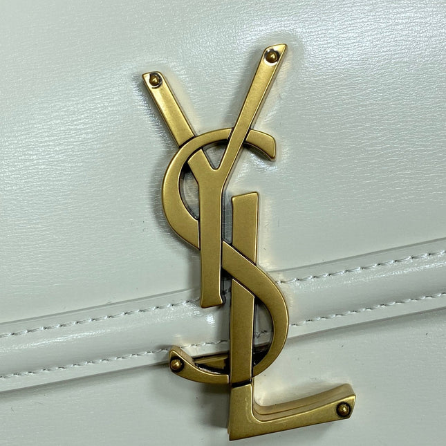 SOLFERINO SMALL SATCHEL 19 IN WHITE CALFSKIN GOLD HARDWARE