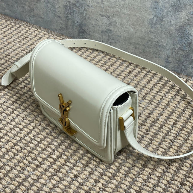 SOLFERINO SMALL SATCHEL 19 IN WHITE CALFSKIN GOLD HARDWARE