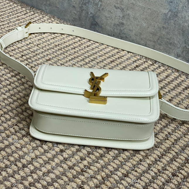 SOLFERINO SMALL SATCHEL 19 IN WHITE CALFSKIN GOLD HARDWARE