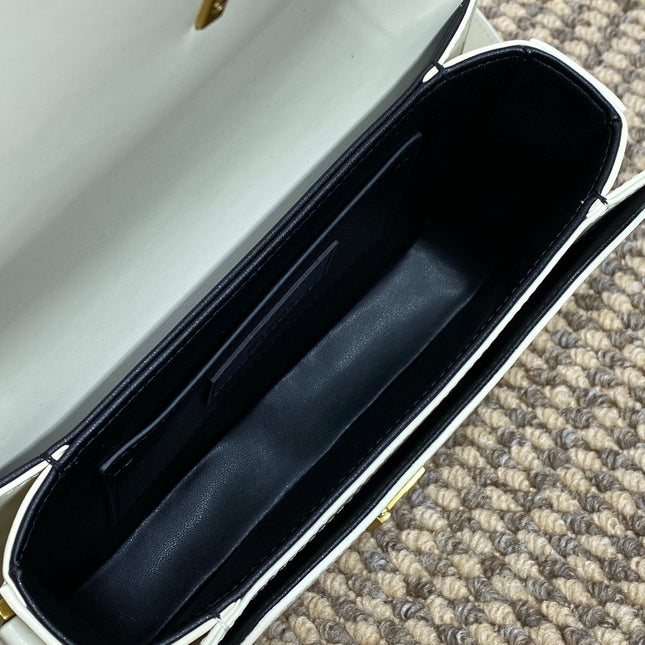 SOLFERINO SMALL SATCHEL 19 IN WHITE CALFSKIN GOLD HARDWARE