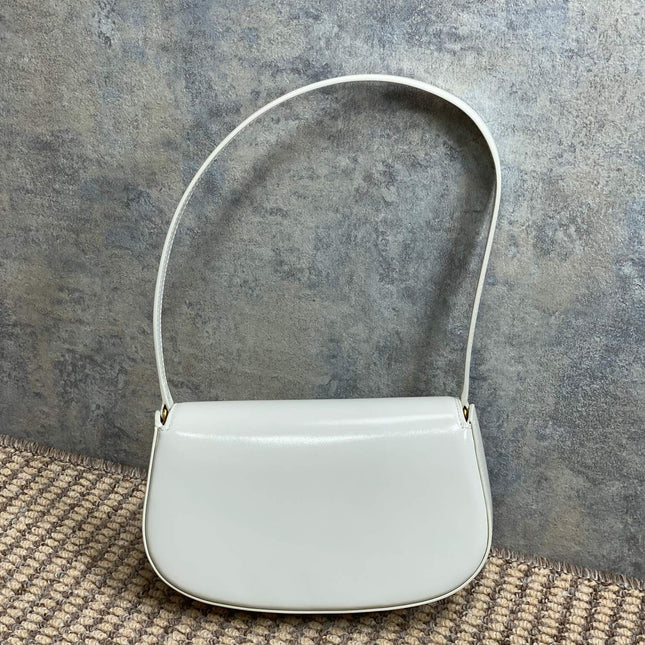 VOLTAIRE IN BOX SHOULDER BAG 21 IN WHITE CALFSKIN GOLD METALLIC