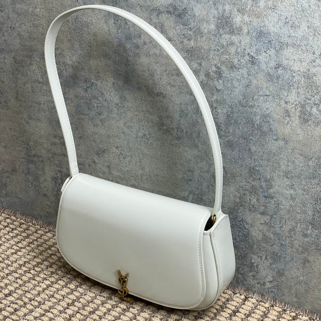 VOLTAIRE IN BOX SHOULDER BAG 21 IN WHITE CALFSKIN GOLD METALLIC