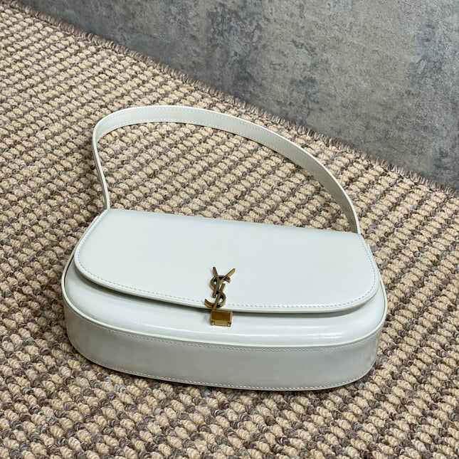VOLTAIRE IN BOX SHOULDER BAG 21 IN WHITE CALFSKIN GOLD METALLIC