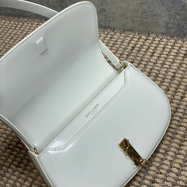 VOLTAIRE IN BOX SHOULDER BAG 21 IN WHITE CALFSKIN GOLD METALLIC