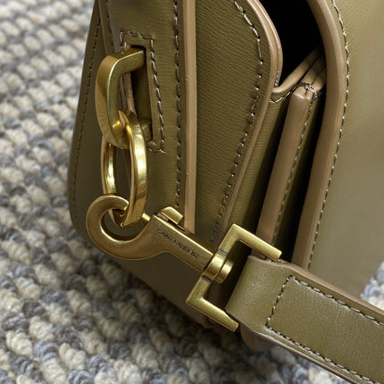 VOLTAIRE HALF-MOON SHOULDER BAG 24 IN CEDAR BROWN CALFSKIN GOLD METALLIC