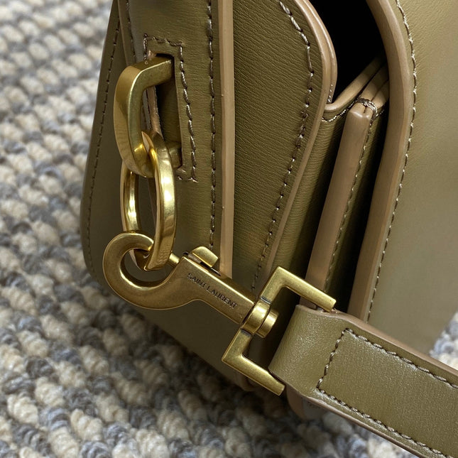 VOLTAIRE HALF-MOON SHOULDER BAG 24 IN CEDAR BROWN CALFSKIN GOLD METALLIC
