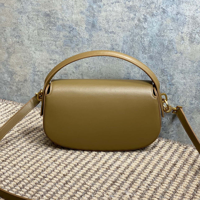 VOLTAIRE HALF-MOON SHOULDER BAG 24 IN CEDAR BROWN CALFSKIN GOLD METALLIC