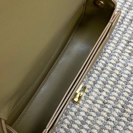 VOLTAIRE HALF-MOON SHOULDER BAG 24 IN CEDAR BROWN CALFSKIN GOLD METALLIC