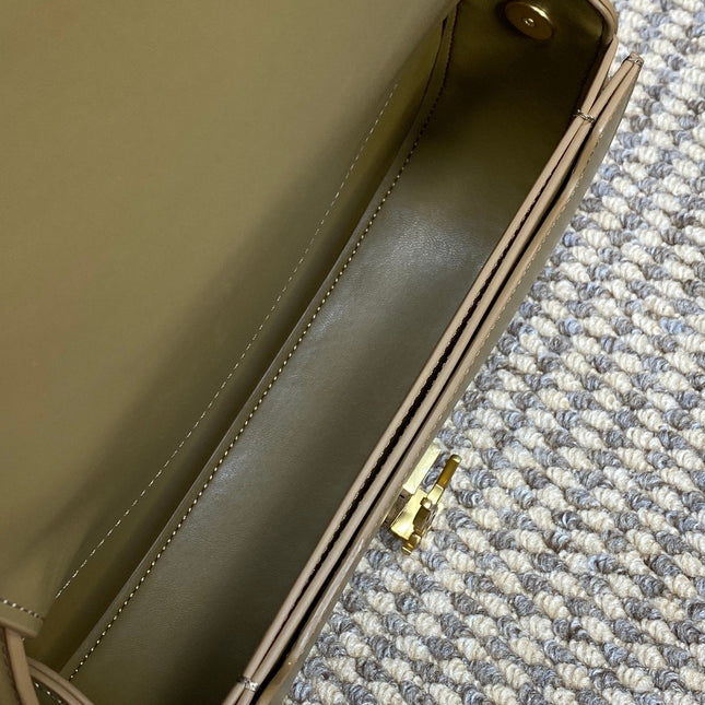 VOLTAIRE HALF-MOON SHOULDER BAG 24 IN CEDAR BROWN CALFSKIN GOLD METALLIC