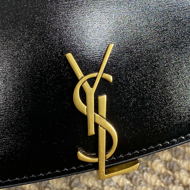 VOLTAIRE HALF-MOON SHOULDER BAG 24 IN BLACK CALFSKIN GOLD METALLIC