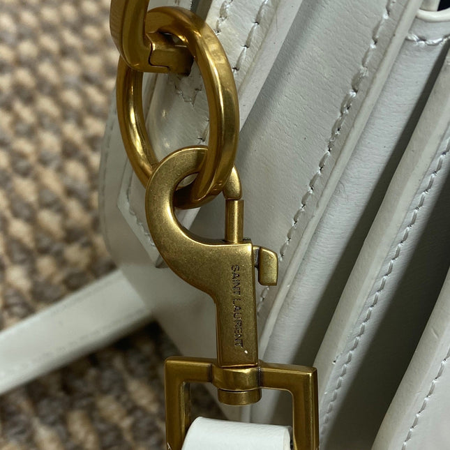 VOLTAIRE HALF-MOON SHOULDER BAG 24 IN WHITE CALFSKIN GOLD METALLIC