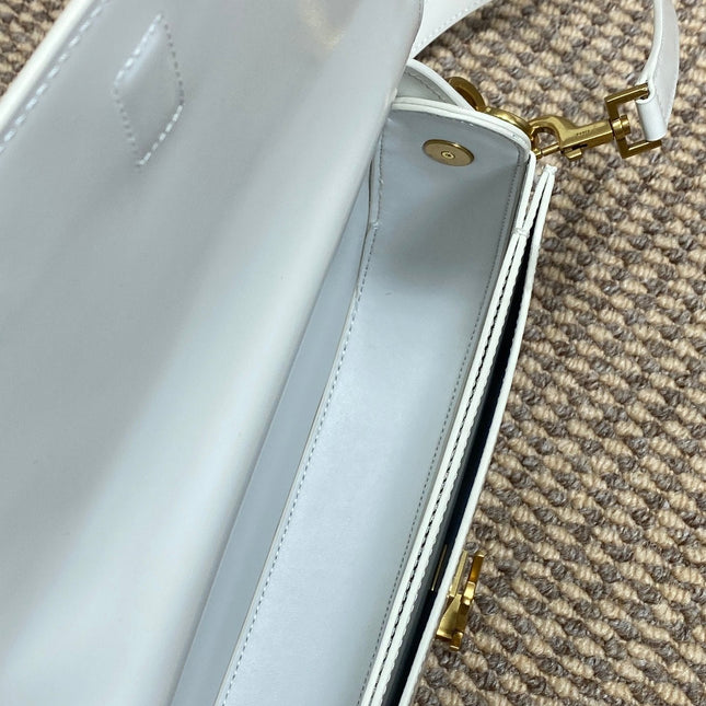 VOLTAIRE HALF-MOON SHOULDER BAG 24 IN WHITE CALFSKIN GOLD METALLIC