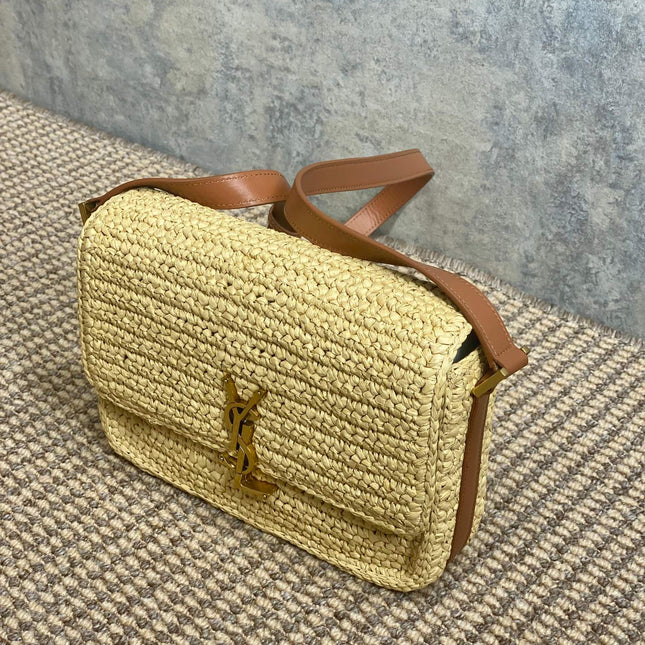 SOLFERINO MEDIUM CROSSBODY BAG 23 IN BEIGE MIX BROWN RAFFIA
