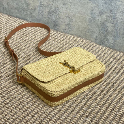 SOLFERINO MEDIUM CROSSBODY BAG 23 IN BEIGE MIX BROWN RAFFIA