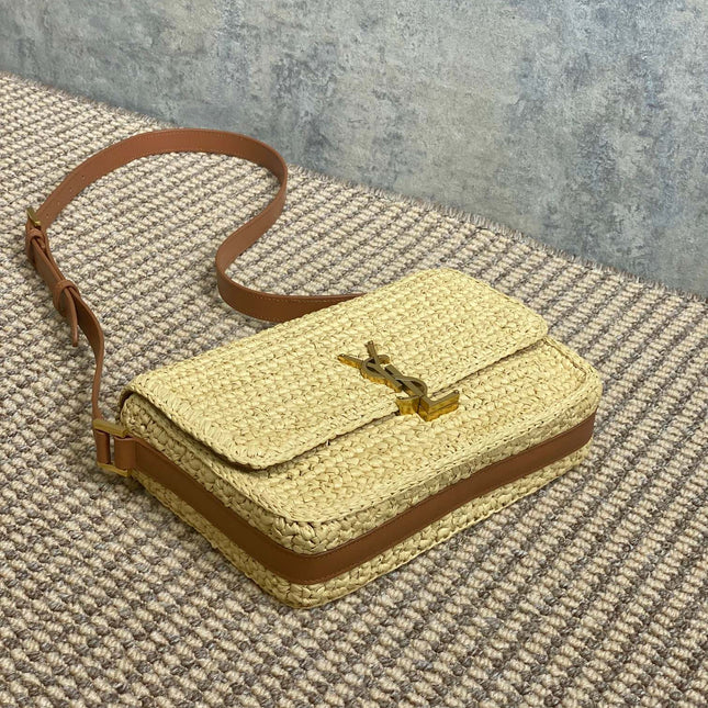 SOLFERINO MEDIUM CROSSBODY BAG 23 IN BEIGE MIX BROWN RAFFIA